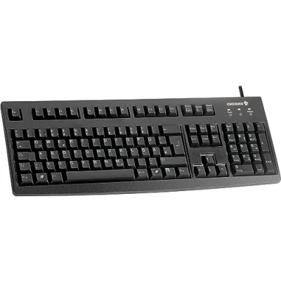 Obrázek CHERRY G83 6105, drátová klávesnice pro průmyslové aplikace, rozložení UK (QWERTY), tlačítka s otěruvzdornými barvami, snadné čištění, recyklovatelná, černá