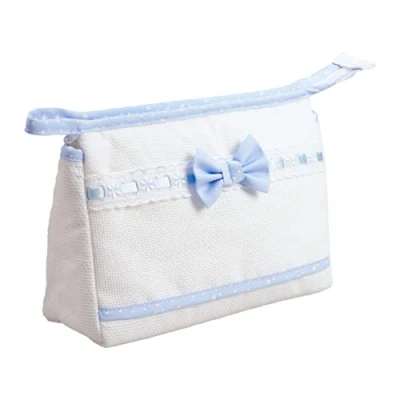 Obrázek Filet Reisetasche mit Reißverschluss, Aida Canvas Stickerei Tasche, Beauty Product Organiser, 100% Made in Italy, Maße 24 x 16 6 cm, Farbe Weiß und Blau