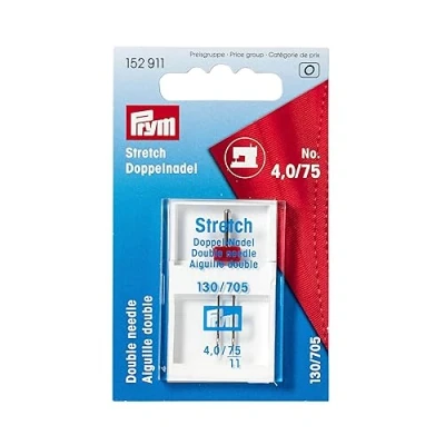 Obrázek Prym 152911 dvojitá jehla na šicí stroje, streč, 130/705, 75/4,0 mm, stříbrná, č. 70 100
