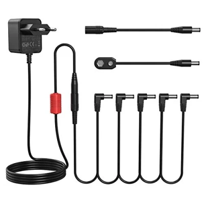 Obrázek Donner Napájecí Adaptér Power Supply pro pedál efektů kytary 9 V DC 1 A s 5 sedmikrásky řetězem zdarma (DPA 100)