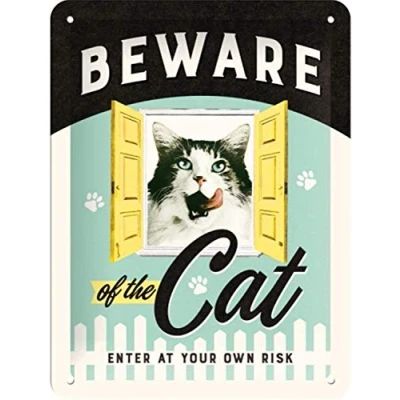 Obrázek Nostalgic Art Retro plechová cedule, 15 x 20 cm, Beware of the Cat nápad na dárek pro majitele koček, z kovu, vintage design