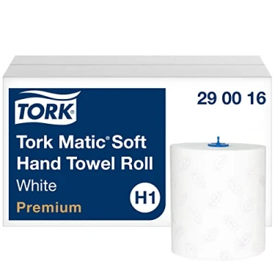 Obrázek Tork Matic měkký rolovací ručník Premium 290016 H1 role ručníků na roličkový dávkovač ručníků, obzvlášť vysoká sací síla, odolný proti roztržení, 2vrstvý, bílý 6 roliček papíru x 100 m