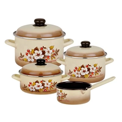 Obrázek GSW 243155 Madeira 4dílná sada hrnců, smalt, béžová s dekorem, 24 cm, 7 jednotek
