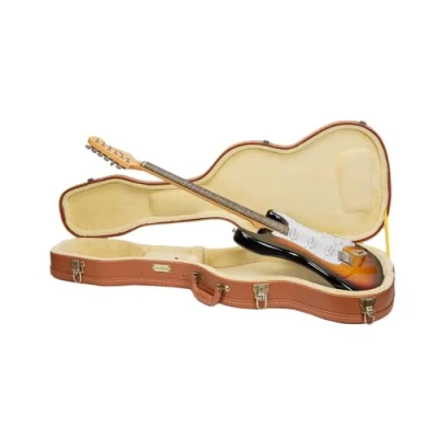 Obrázek Crossrock Relief série dřevěných kufříků pro modely Telecaster a Stratocaster, se silně strukturovaným povrchem, umělá kožešina v norkovém vzhledu, uzávěry z ušlechtilé oceli Redwood (CRW630STRO)