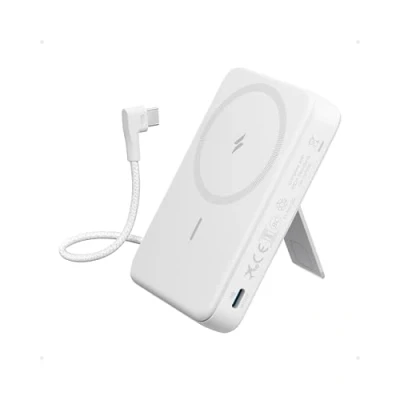 Obrázek Anker Magnetická powerbanka Zolo, 10 000 mAh bezdrátová přenosná nabíječka s maximálním výkonem 30 W, integrovaným kabelem USB C a nastavitelným stojanem, pro řadu iPhone 16/15, AirPods další