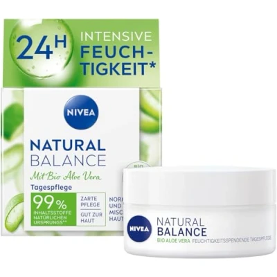 Obrázek NIVEA Natural Balance hydratační denní péče (50 ml), krém s bio aloe vera, jojobovým a mandlovým olejem, pro normální smíšenou pleť
