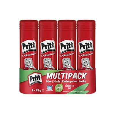 Obrázek Pritt Lepidlo, bezpečné lepidlo vhodné pro děti umění a kutilské práce, silné do školy kanceláře, 4 x 43 g tužka
