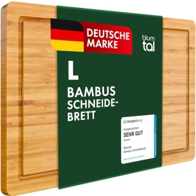 Obrázek Blumtal prkénko na krájení dřevo ze 100% bambusu L 2 cm tlusté dřevěné antibakteriální masivní s drážkou šťávu 38 x 25 alternativa ke