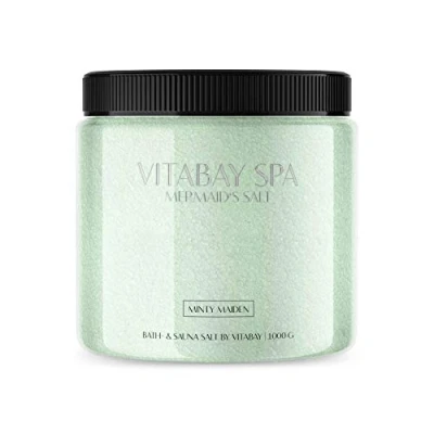 Obrázek Vitabay Saunová a koupelová sůl Minty Maiden 1000 g jemný tělový peeling vhodná do vířivky