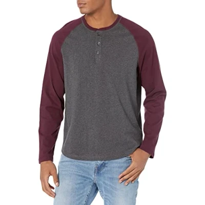Obrázek Amazon Essentials Pánské Henley tričko s dlouhými rukávy a normálním střihem (k dostání v nadměrných velikostech), tmavě šedá melírovaná / maronihnědá, L