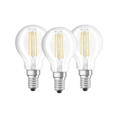 Obrázek Osram LED Base Classic P lampa, kapkovitá s paticí E14, nestmívatelná, Nahrazuje 40 W, Filament Style Clear, Teplá bílá 2700 Kelvinů, 3 Pack
