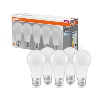 Obrázek OSRAM LED Base Classic A, patice: E27, nestmívatelná, studená bílá, nahrazuje běžnou 60wattovou žárovku, matná, balení 5 ks