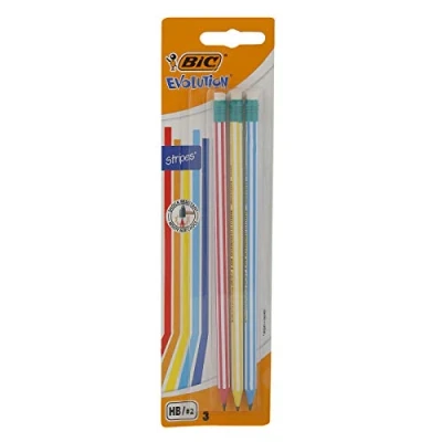 Obrázek BIC Tužka Evolution (Stripes 646 HB s gumou, blistrem à) 3 kusy, barevně tříděné