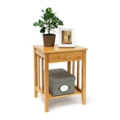 Obrázek Relaxdays Bambusový servírovací stolek se zásuvkou, v x š h: cca 51,5 40,5 30,5 cm, noční z robustního dřeva jako úzká konzola zásuvkou malý stůl 2 odkládacími plochami, přírodní