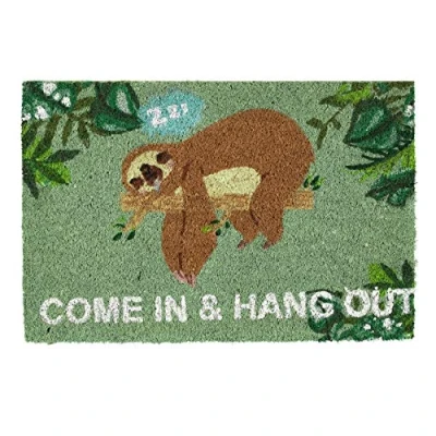Obrázek Relaxdays rohožka Kokosová &quot;Come In &amp; Hang Out&quot;, motiv lenochodu, dveřní vnější a vnitřní, rohož 60 x 40 cm, zelená/hnědá