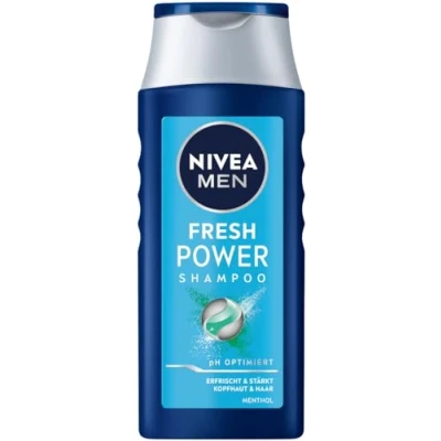 Obrázek NIVEA MEN Šampon s mentolem, šampon bez silikonů osvěžuje a posiluje pokožku hlavy vlasy, pH optimalizovaná péče o vlasy čerstvým kokem, Fresh Power Shampoo (250 ml)