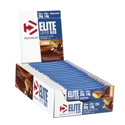 Obrázek Dymatize Elite Layer Bar Peanut Butter &amp; Caramel 18x(2x30g) High Protein Low Sugar Riegel