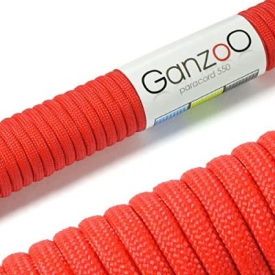 Obrázek Ganzoo Paracord 550 lano červená 4 mm šňůra typ 3, nylon &amp; polyester, ideální pro kutilství vodítka psy obojek náramek/Camping Survival a Outdoor 15 metrů univerzální 7 vnitřních pramenů