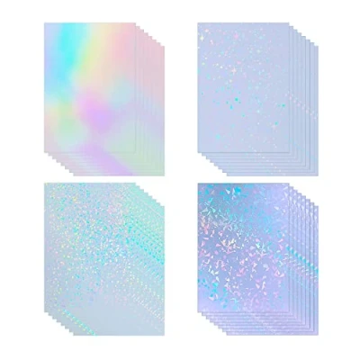 Obrázek 32 listů holografických čirých vinylových nálepek papír samolepicí transparentní holografický overlay film s A4 velikost 4 styly mix