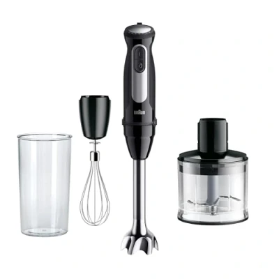 Obrázek Braun MultiQuick 5 pro MQ55236M, tyčový mixér s 25 rychlostmi, systém EasyClick Plus příslušenství, 1000 W, černý vč. šlehačky, sekáček (500 ml) a mixovací odměrky (600