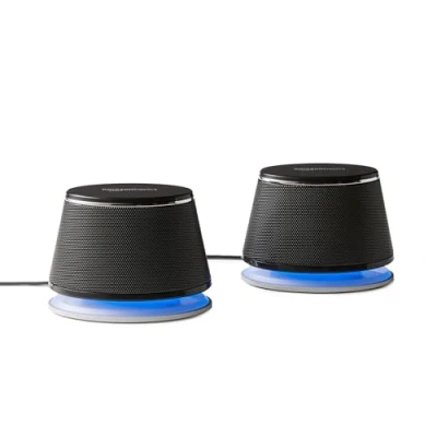 Obrázek Amazon Basics Stereo 2.0 reproduktor pro PC nebo notebook, 3,5 mm AUX vstup, USB napájení, 1 pár, černý