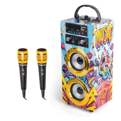 Obrázek Trendix dětský karaoke přístroj Golden Star děti 2 mikrofony zařízení se pro chlapce a dívky sada Bluetooth, FM rádio, USB, SD dětské s mikro