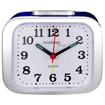 Obrázek Technoline Quartz budík model XXL, modro metalický, analogový, ručičky svítící v noci