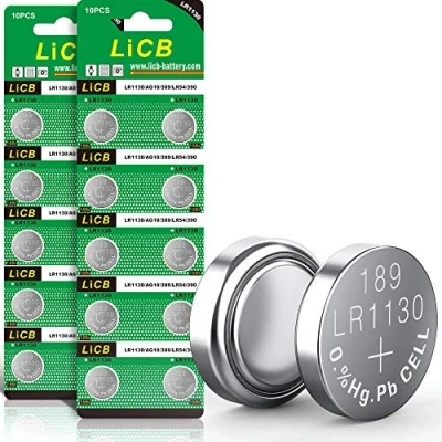 Obrázek LiCB 20 kusů knoflíkových baterií LR1130, AG10 l1131 189 1,5V alkalická baterie, lr54 knoflíková baterie 3 roky Skladovatelnost 100% plná záruka