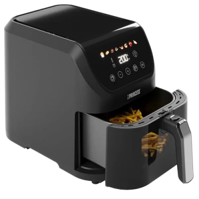 Obrázek Princess Slim horkovzdušná fritéza 5 l 1500 W tichý provoz (55 db) design šetřící místo bez oleje 8 programů vaření nastavitelný termostat díly vhodné do myčky nádobí nepřilnavý povrch