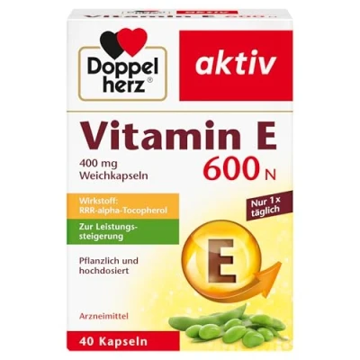 Obrázek Doppelherz Měkké kapsle Vitamín E 600 N rostlinné a vysoce koncentrované léky vitamin pro zvýšení výkonu 40 kapslí