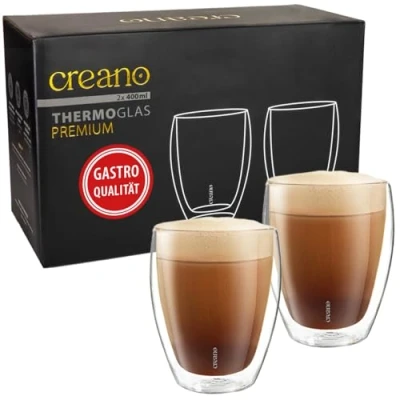 Obrázek Creano PREMIUM dvoustěnné sklenice na pití 400 ml 2dílná sada gastronomická kvalita 100% vhodné do myčky nádobí novinka 2024