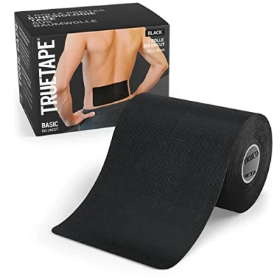 Obrázek TRUETAPE Kineziologické tapes extra široké I Kineziologická Páska (10 cm x 5 m) pro velké skupiny svalů šetrné k pokožce, voděodolné a odolné proti potu černé