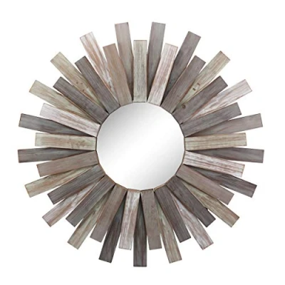 Obrázek Stonebriar Large Round 31.3&quot; Wooden Sunburst Hanging Wall Mirror with Attached Bracket