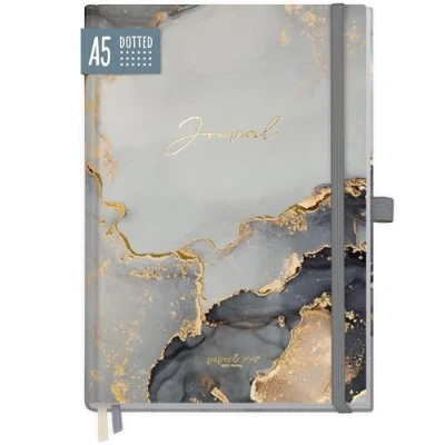 Obrázek paper&amp;you® Premium Bullet Journal dotted A5 &quot;Grey Marble&quot; poznámkový blok puntíkovaný puntíkovaný, 188 stran extra silný papír, deník s punkovou deskou udržitelný a šetrný k klimatu