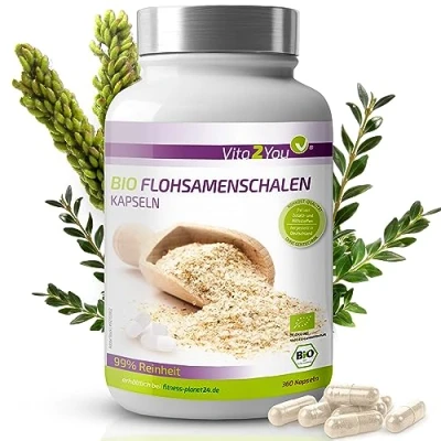 Obrázek Vita2You Bio kapsle z psyllia 360 kapslí 750 mg na kapsli psyllium ve vysokých dávkách biologické pěstování prémiová kvalita