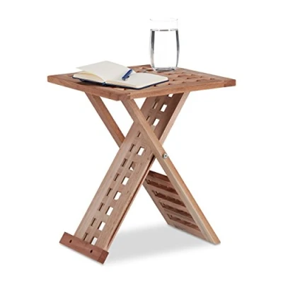 Obrázek Relaxdays Servírovací stolek sklopný, skládací stůl vlašský ořech, konferenční malý, hranatý noční stolek, v x š h: 40,5 33 cm, přírodní
