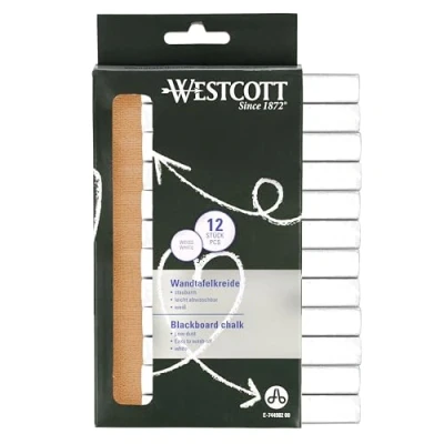 Obrázek Westcott Křída 12 kusů bílá balení ks kříd na tabuli s 1,2 cm ve krycí bílé bez prachu a snadno omyvatelné 8,5 dlouhé křídové popisovače E 744982 00