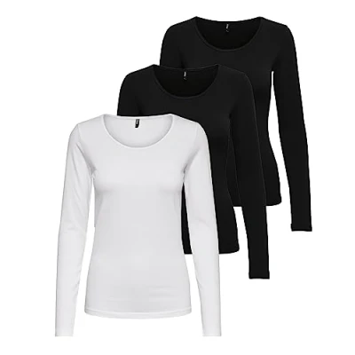 Obrázek ONLY Dámské tričko s dlouhým rukávem Onllive Love Life Basic, 2x černá, 1x bílá