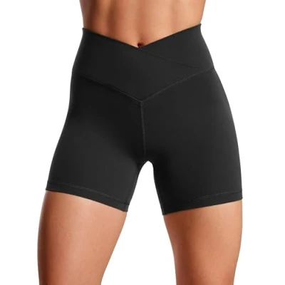 Obrázek CRZ YOGA Butterluxe dámské Crossover sportovní cyklistické kalhoty High Waist V kříž, motorkářské šortky, neprůhledné krátké legíny do tělocvičny, 13 cm, černá