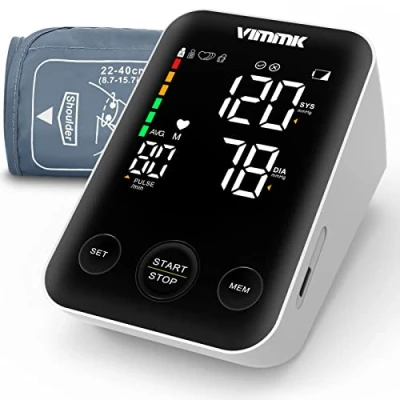 Obrázek Vimmk Měřič krevního tlaku na paži digitální měřicí přístroj hypertenze LED displej, detekce arytmie a měření tepu, 2x120 paměť, manžeta 22 40 cm