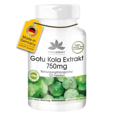 Obrázek Gotu Kola 750 mg 120 tablet vysoce koncentrovaný extrakt veganský se zinkem a vitaminem C HERBADIREKT by Warnke vitální látky německá lékárnická kvalita