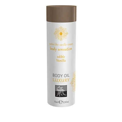 Obrázek HOT SHIATSU Body Oil Luxury Vanilla. Jedlý masážní olej se stimulující, afrodiziakální chutí. Více zábavy &amp; erotiky při partnerské masáži, 75 ml