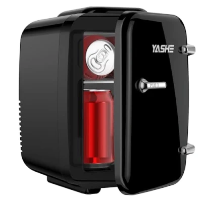 Obrázek YASHE mini chladnička, 4litrová chladnička na kosmetiku, nápoje, 220 V AC / 12 DC, termoelektrické chlazení a topení, malá pro ložnici, kancelář, obytný domov, auto (černá)