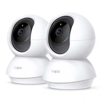 Obrázek Tapo Bezpečnostní kamera TP Link C200P2 360 pro vnitřní použití, 1080P, noční vidění, detekce pohybu, dvoucestné audio, kompatibilní s Alexa&amp;Google Assistant, miminka/domácí zvířata, 2 kusy C200