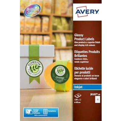 Obrázek Avery J8105 10 kulaté etikety pro Inkjet Papír Do tiskárny průměr 60 mm 120 kusů Bílá