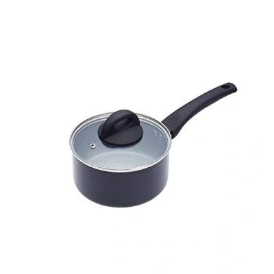 Obrázek MASTERCLASS Kochtopf mit Griff, Pfanne Glasdeckel, Topfset Induktion, 1,5L Keramik Antihaftbeschichtung und Kunststoff Induktionskochfelder, Grau/Silber, Aluminium, Ø 16 cm