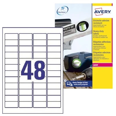 Obrázek AVERY Zweckform L4778 8 Fóliové etikety odolné proti povětrnostním vlivům (384 lepicí etikety, 45,7 x 21,2 mm na A4, extrémně silně samolepicí, voděodolné, odolné, potištěná venkovní fólie)