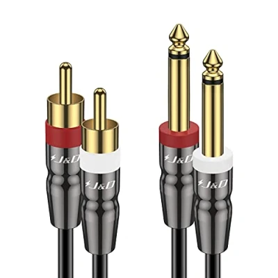 Obrázek J&amp;D Dual 6,35 mm k 2RCA kabelu, Heavy Duty 1/4 samec na Cinch adaptér Stereo Audio Interconnect čtvrtinový palcový kabel, 1,8 metru