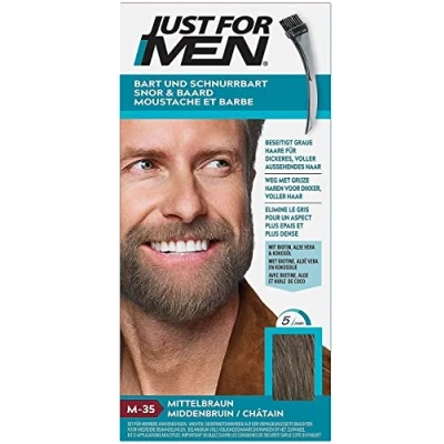 Obrázek Just For Men Zbarvení knírů a vousů, barva na vousy, tónování, eliminuje šedé vlasy pro plnější vzhled, s aplikátorem, středně hnědá, M35