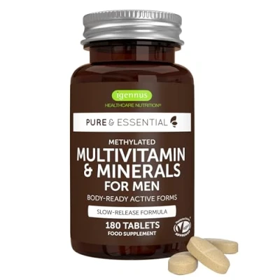 Obrázek Advanced Multivitamin Tabletten für Männer, 21 Vitamine &amp; Mineralien, angereichert mit Lycopin, Vitamin D, methyliertem B6 und B12 Energie, Langzeitformel, 180 Tabletten, von Igennus